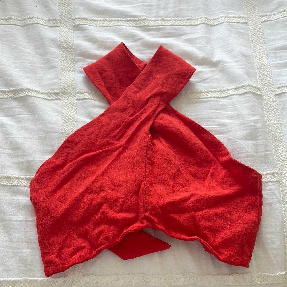 Red halter Cross wrap Top